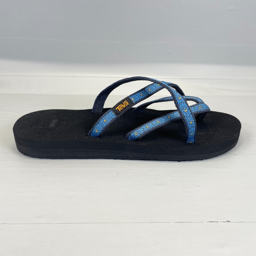 Teva Olowahu Sandals Womens Size 8 Blue Floral Flip-Flop Thong Strappy Shoes